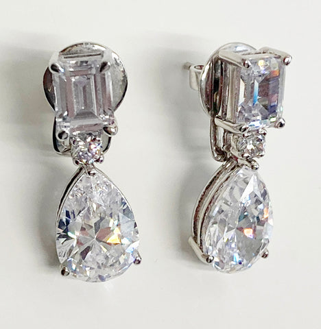 Quality custom made cubic zirconia and sterling silver and rhodium plated Earrings