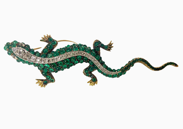 Antique 18K Emerald and Diamond salamander brooch C.1900