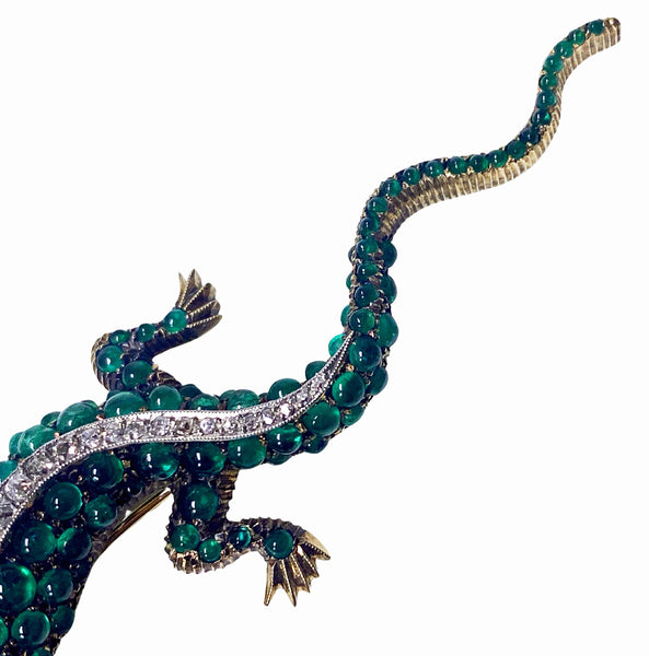 Antique 18K Emerald and Diamond salamander brooch C.1900