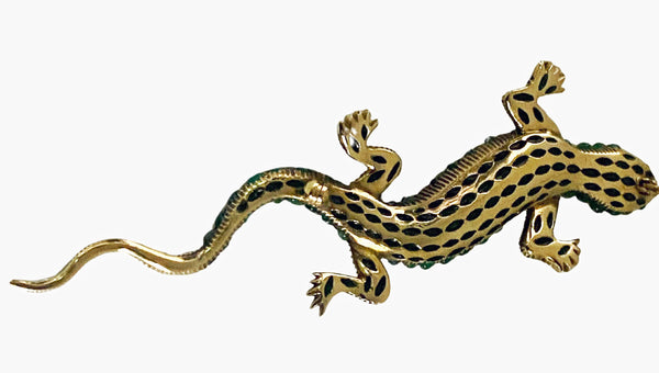 Antique 18K Emerald and Diamond salamander brooch C.1900