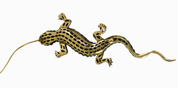 Antique 18K Emerald and Diamond salamander brooch C.1900