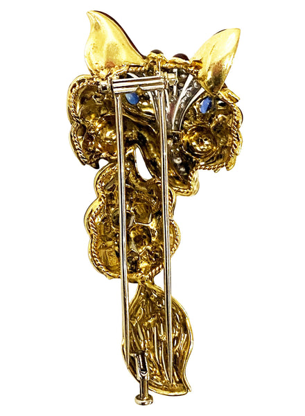 1970’ s Fox brooch 18K Diamonds Sapphires Enamel Spritzer & Fuhrmann
