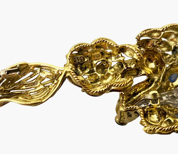 1970’ s Fox brooch 18K Diamonds Sapphires Enamel Spritzer & Fuhrmann