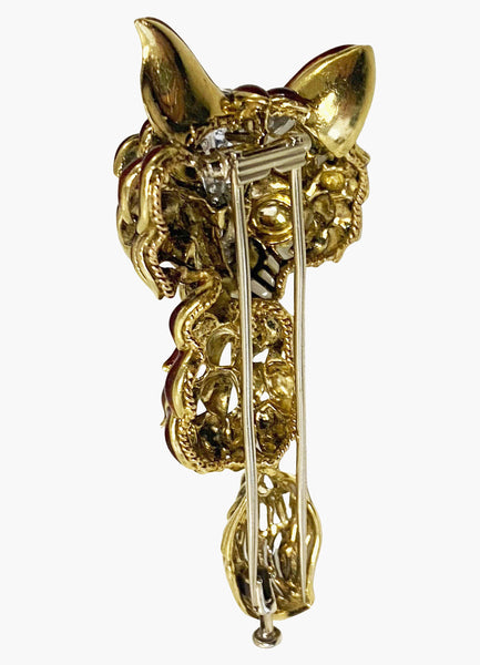1970’ s Fox brooch 18K Diamonds Sapphires Enamel Spritzer & Fuhrmann