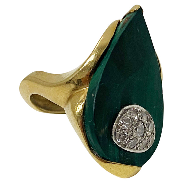 1970's 18ct Malachite Diamond Ring