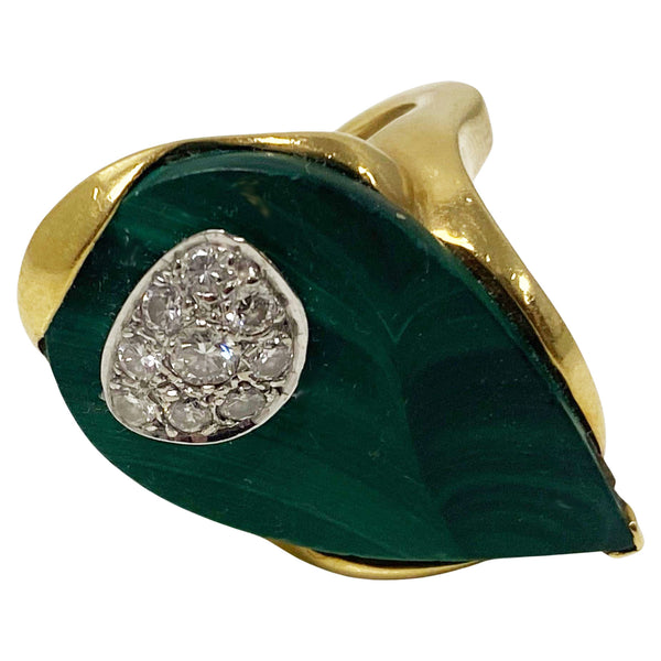 1970's 18ct Malachite Diamond Ring