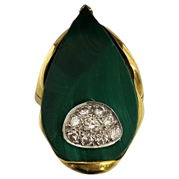 1970's 18ct Malachite Diamond Ring