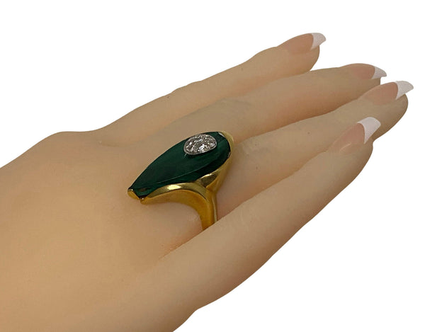 1970's 18ct Malachite Diamond Ring