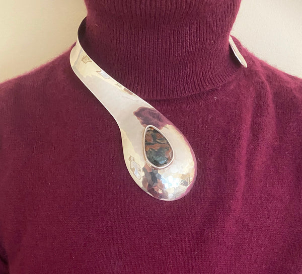 1970s Scandinavian Sterling Modernist Collar Necklace, Denmark