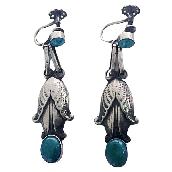 Antique George Jensen Sterling Malachite drop Earrings C.1935