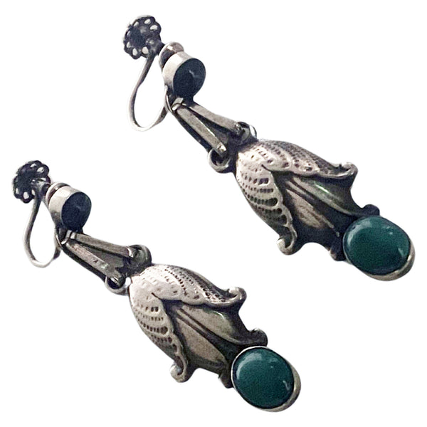 Antique George Jensen Sterling Malachite drop Earrings C.1935