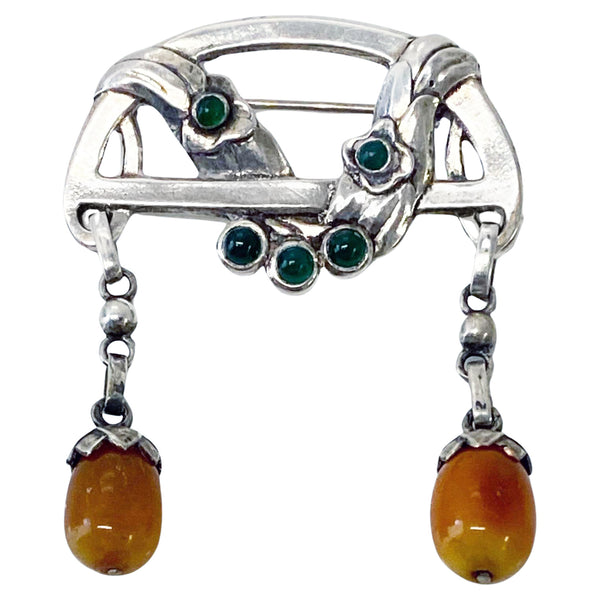 Antique early Georg Jensen Amber and Agate Brooch C.1908 design #8