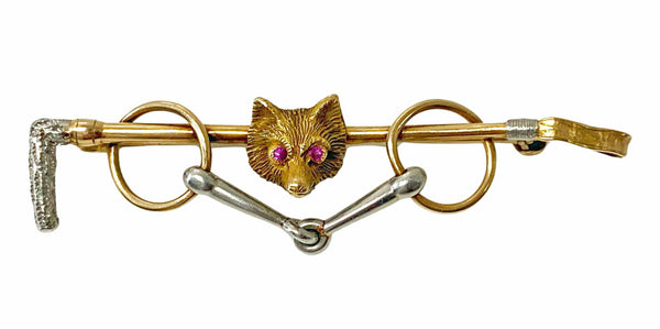 Antique Gold Platinum Ruby Fox Brooch C.1900