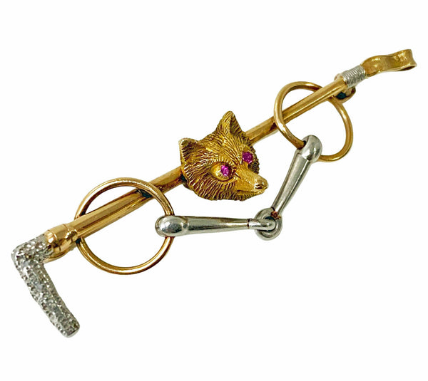 Antique Gold Platinum Ruby Fox Brooch C.1900