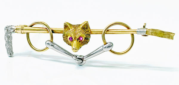 Antique Gold Platinum Ruby Fox Brooch C.1900