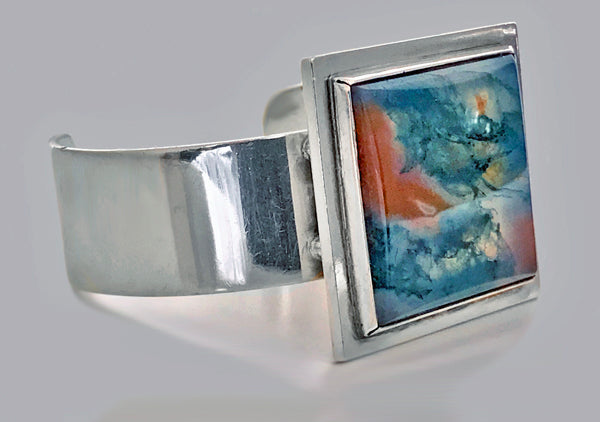 Sterling Silver Moss Agate Bangle