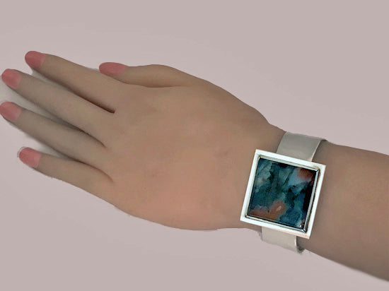 Sterling Silver Moss Agate Bangle