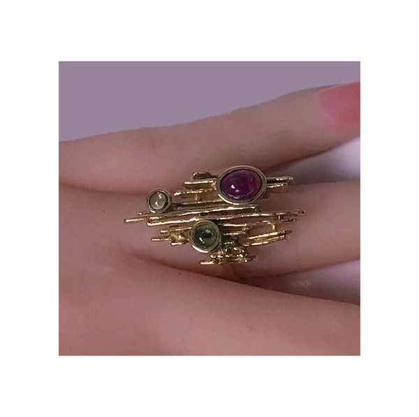 1970s Henkel and Grosse Germany Abstract Sculptural Gem Gold Ring