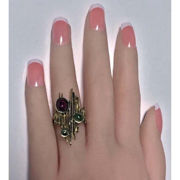 1970s Henkel and Grosse Germany Abstract Sculptural Gem Gold Ring