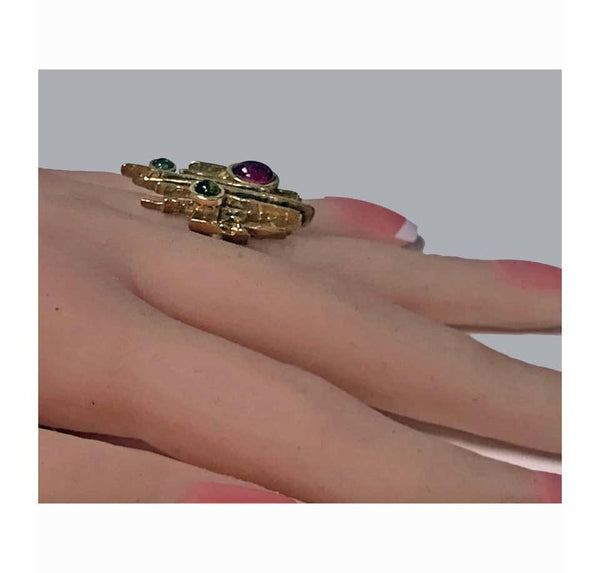 1970s Henkel and Grosse Germany Abstract Sculptural Gem Gold Ring