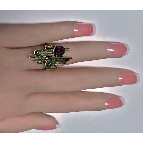 1970s Henkel and Grosse Germany Abstract Sculptural Gem Gold Ring