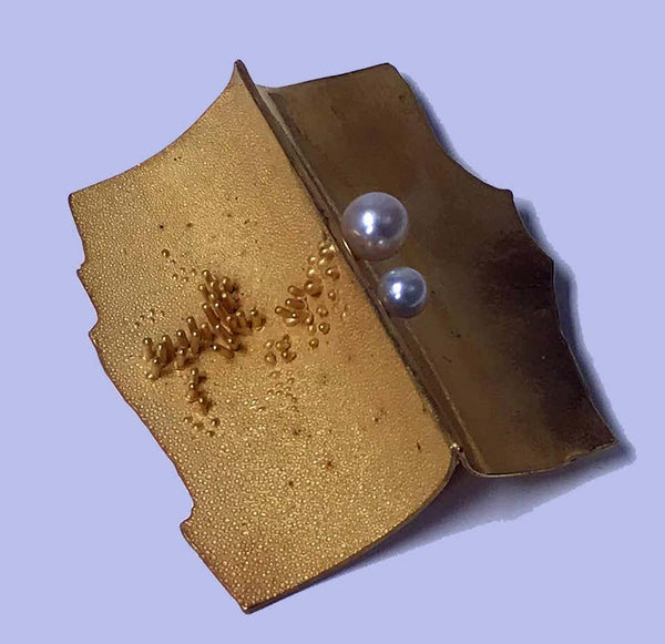 Walter Schluep 18K Pearl Abstract Brooch Pin, C.1970