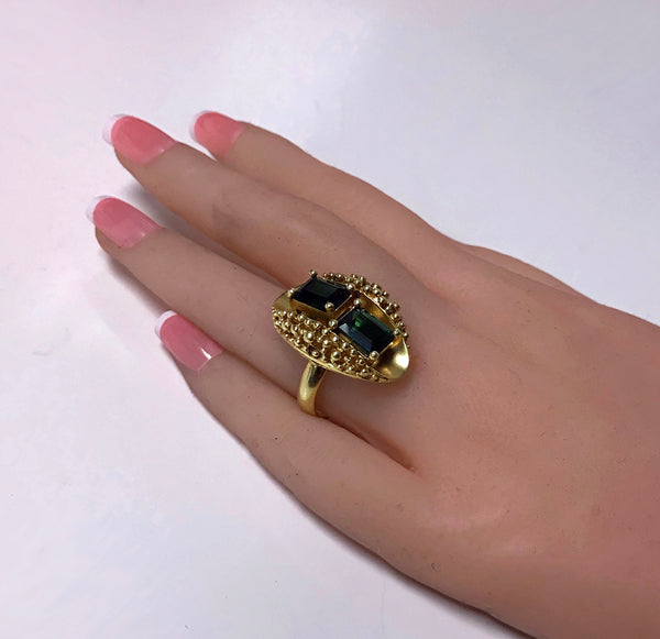 1970's 18K Green Tourmaline Ring abstract design
