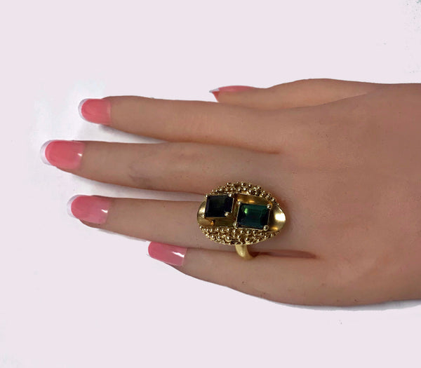 1970's 18K Green Tourmaline Ring abstract design