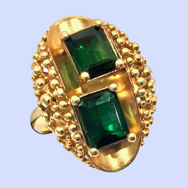 1970's 18K Green Tourmaline Ring abstract design