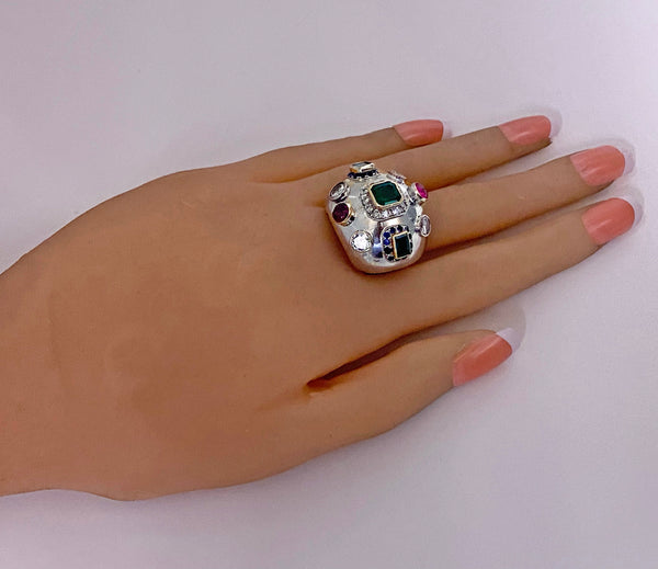 1960’s Sputnik Gold Diamond and Gemstone Ring