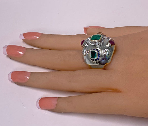 1960’s Sputnik Gold Diamond and Gemstone Ring