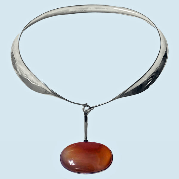 1970's Georg Jensen Sterling Red Agate Necklace Vivianna Torun