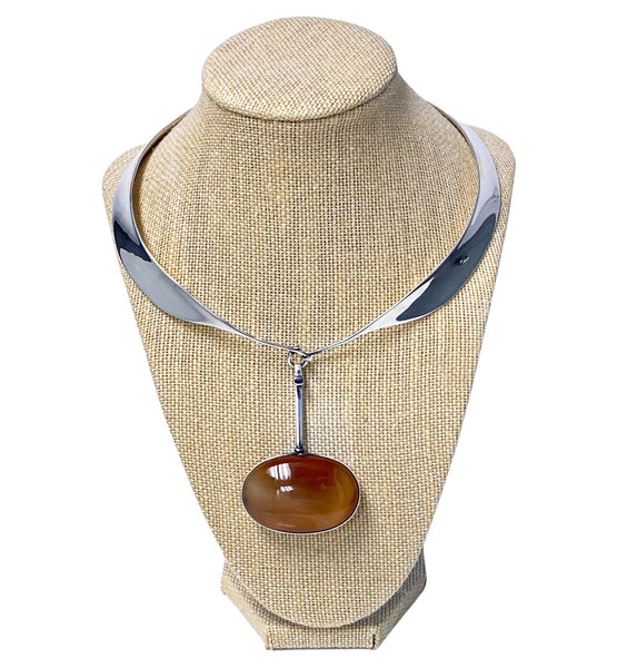 1970's Georg Jensen Sterling Red Agate Necklace Vivianna Torun