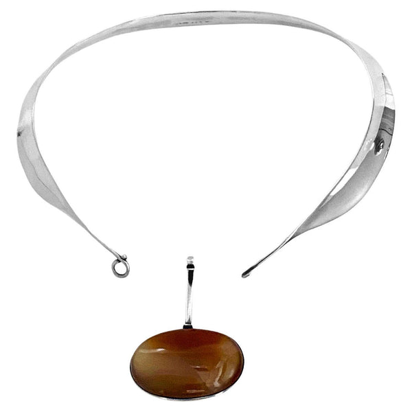 1970's Georg Jensen Sterling Red Agate Necklace Vivianna Torun