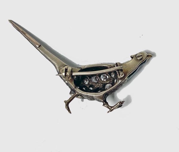 Antique Enamel and Diamond Pheasant Brooch, English, circa 1880