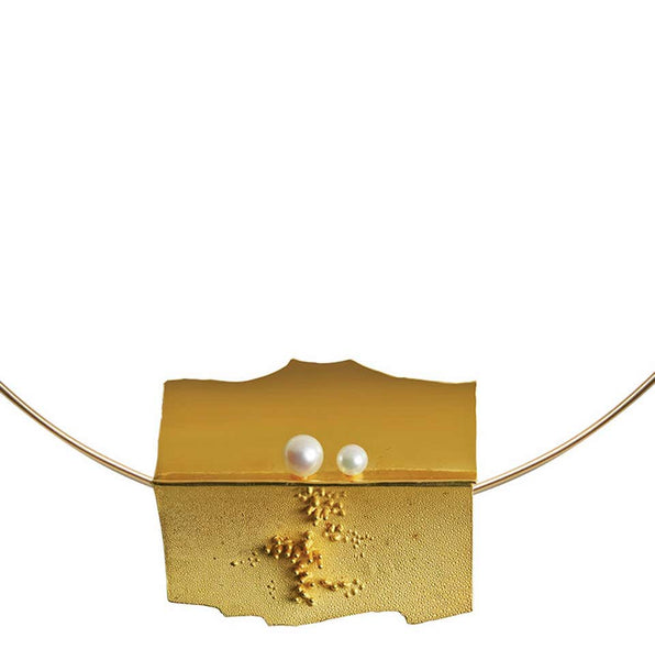 Walter Schluep 18K Pearl Abstract Brooch Pin, C.1970