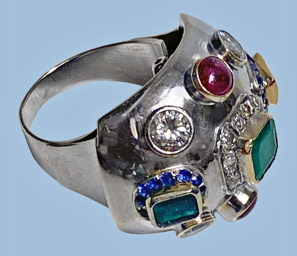 1960’s Sputnik Gold Diamond and Gemstone Ring