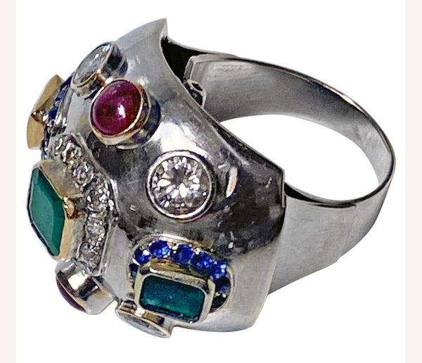 1960’s Sputnik Gold Diamond and Gemstone Ring