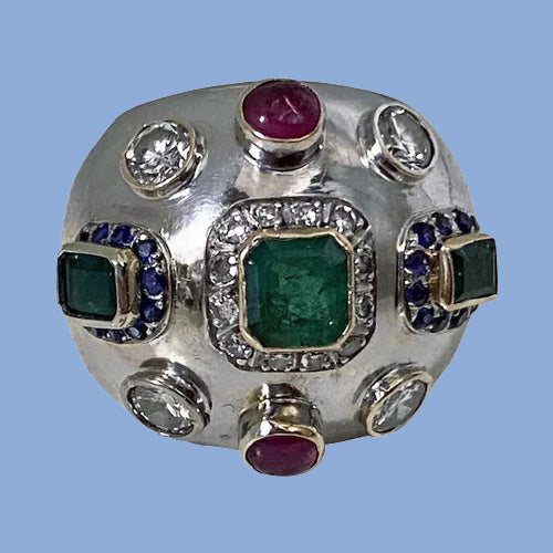 1960’s Sputnik Gold Diamond and Gemstone Ring