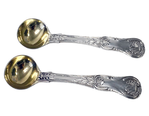 Pair Georgian Silver Kings Honseysuckle Salt Spoons 1826 Chawner