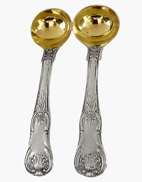 Pair Georgian Silver Kings Honseysuckle Salt Spoons 1826 Chawner