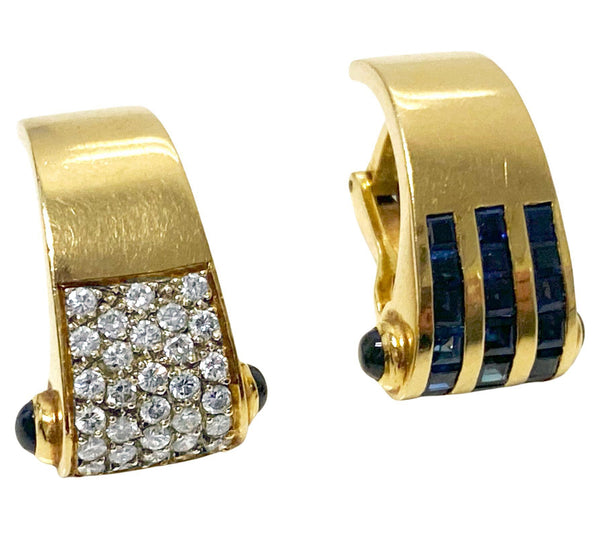 18K Diamond and Sapphire Bangle and clip earrings custom made