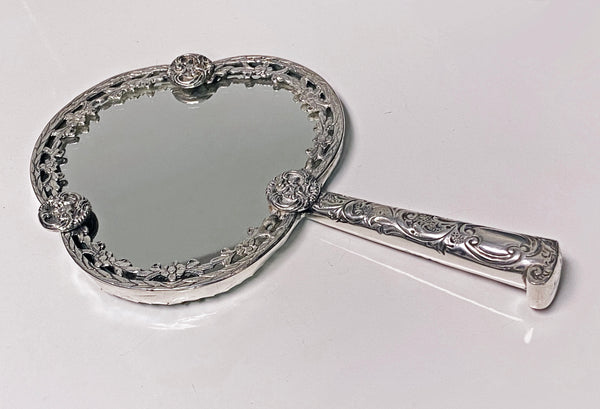 Unusual Antique silver hand mirror London1880 Robert Humphries