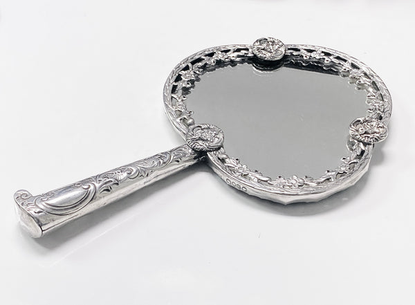 Unusual Antique silver hand mirror London1880 Robert Humphries