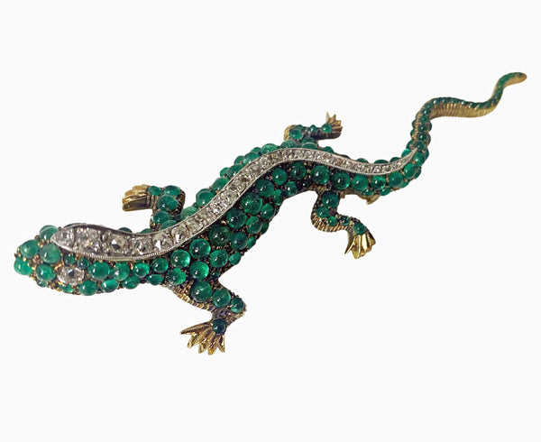 Antique 18K Emerald and Diamond salamander brooch C.1900
