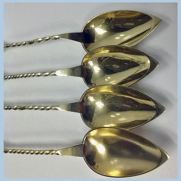Set Antique French Silver Vermeil Spoons, Paris C. 1850 by Phillipe Berthier