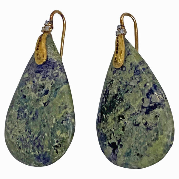 Pair of 18K green Agate and Diamond drop Earrings