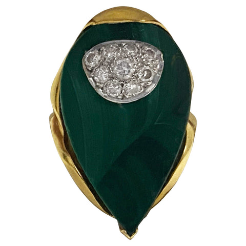 1970's 18ct Malachite Diamond Ring, possibly English
