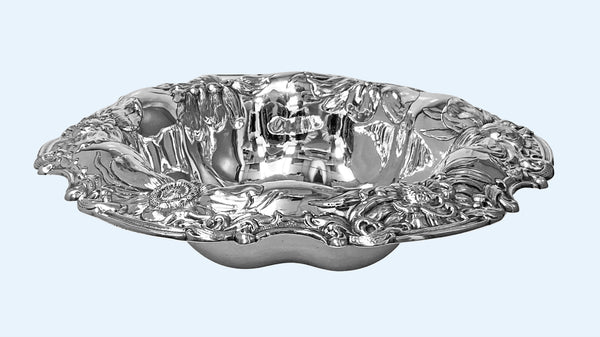 Gorham large Art Nouveau Sterling Silver Floral Decorated  Bowl C.1900
