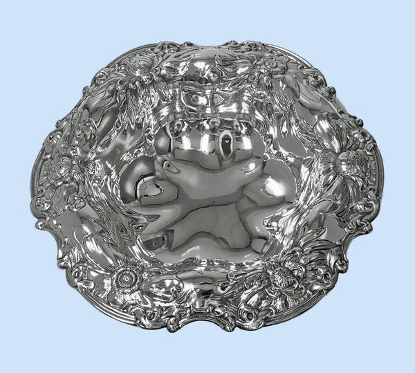 Gorham large Art Nouveau Sterling Silver Floral Decorated  Bowl C.1900